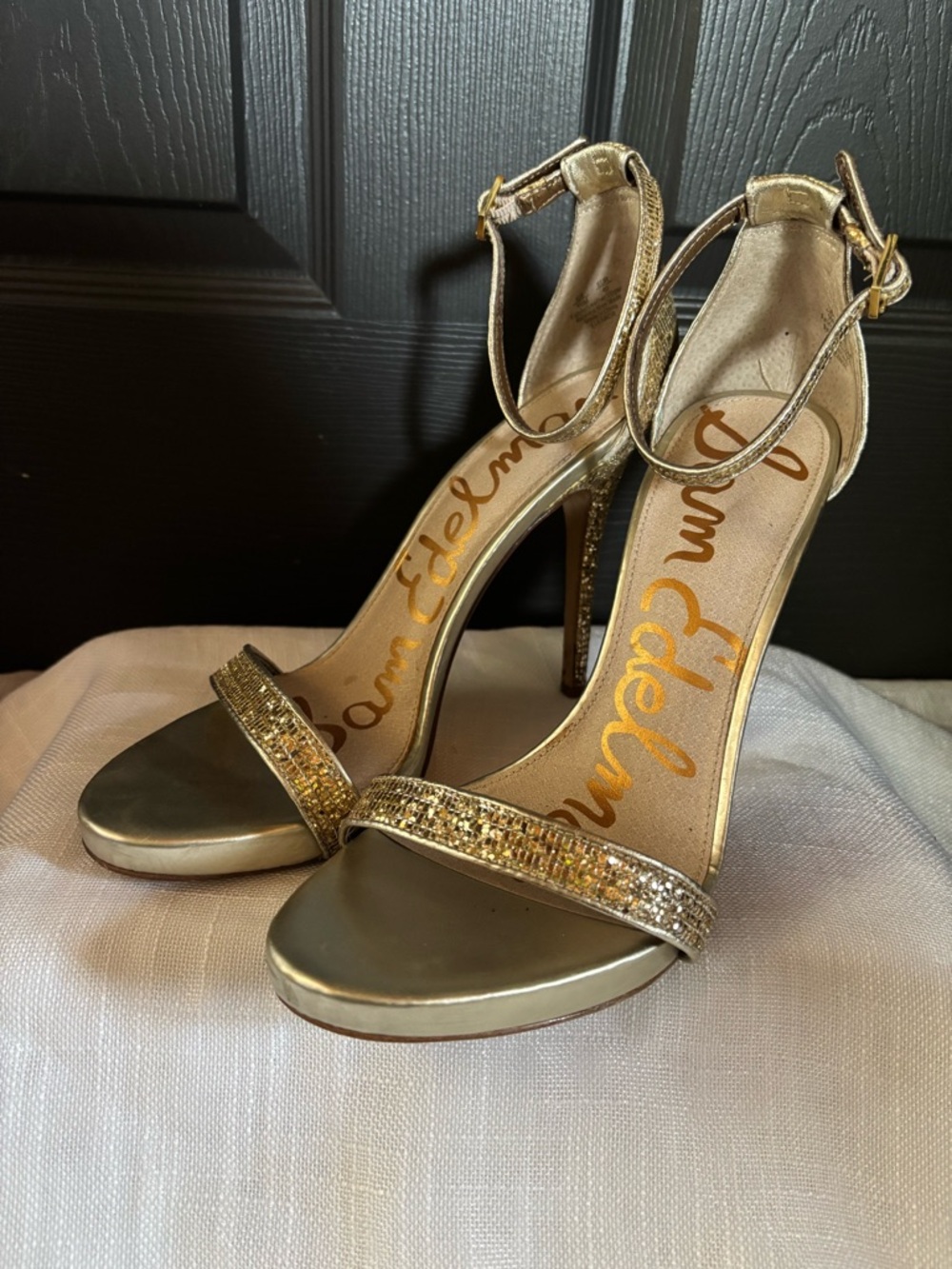 Sam Edelman Gold Glitter Ankle-Strap Heels